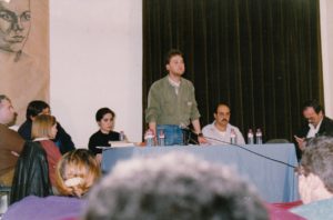 Homenaje a Miguel Hernandez en 1992, Isidoro Albarreal, Jose Maria Carrillo, Inel Luna Lopez, Manuel Perez, Miguel Fernandez, Antonio M. Morales y el «Guti»